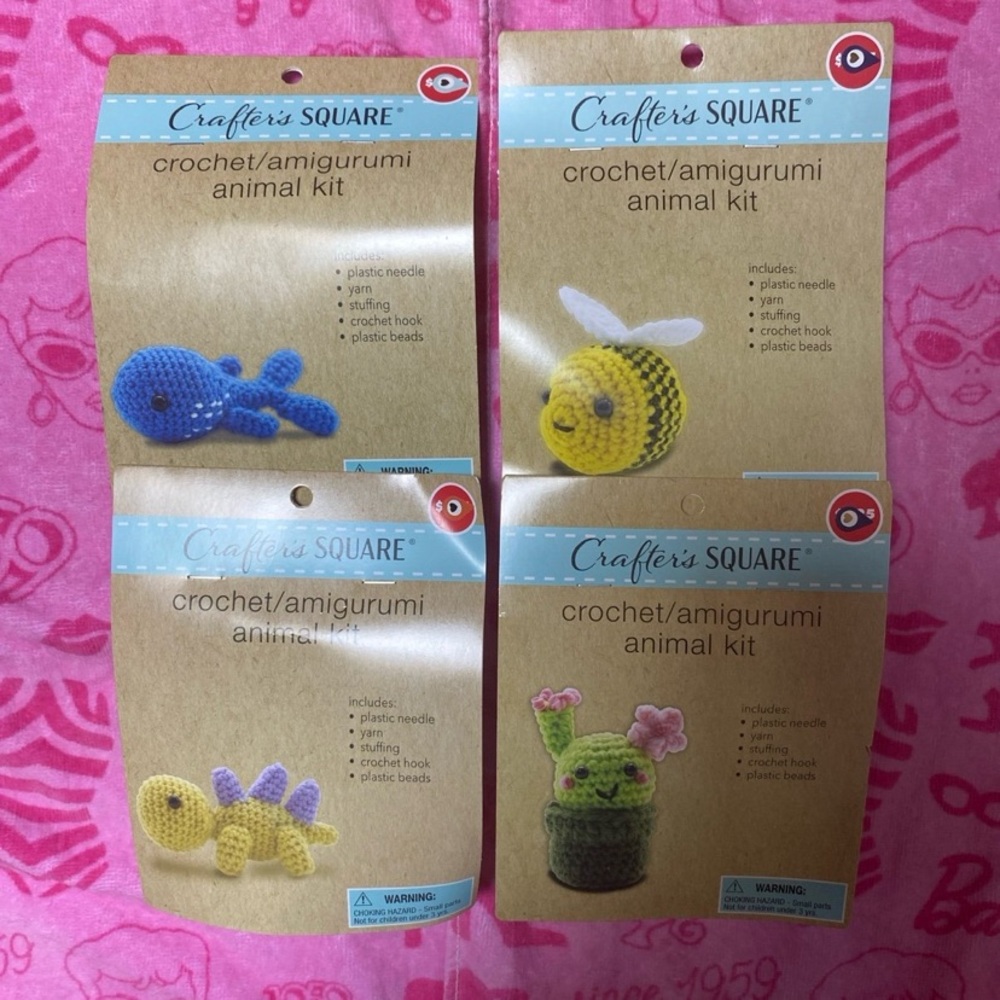 Crochet Amigurumi Kit Bundle (4) Whale, Dinosaur, Bee and Cactus NWT